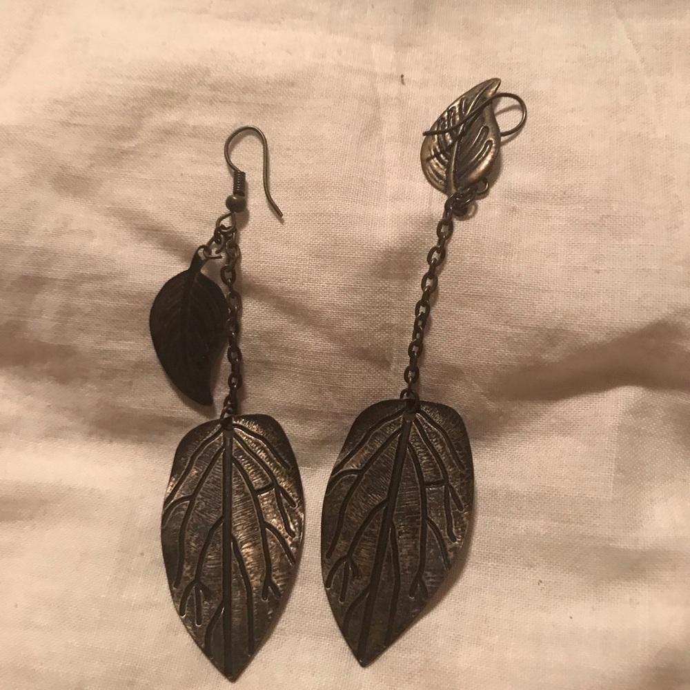 Bronze colored metal leaf dangle earrings
